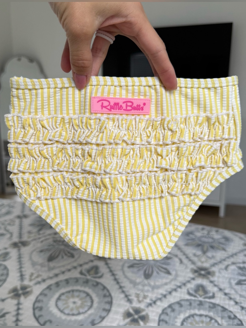 Girls RuffleButts Yellow Striped Ruffle Swim Bottom- Size 5